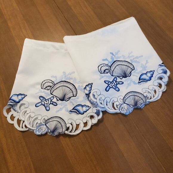 Collections ETC Window Valances Coastal Seashell Applique Embroidered Cut-Work - Picture 1 of 9